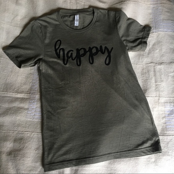 Bella Canvas olive green "Happy" graphic tee XS - Picture 2 of 7